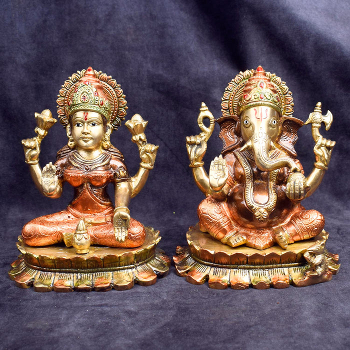 Beautiful handcrafted brass Lakshmi Ganesh idol for home temple and festive pooja. India’s Largest Brass Idols Brand - www.satvikstore.in