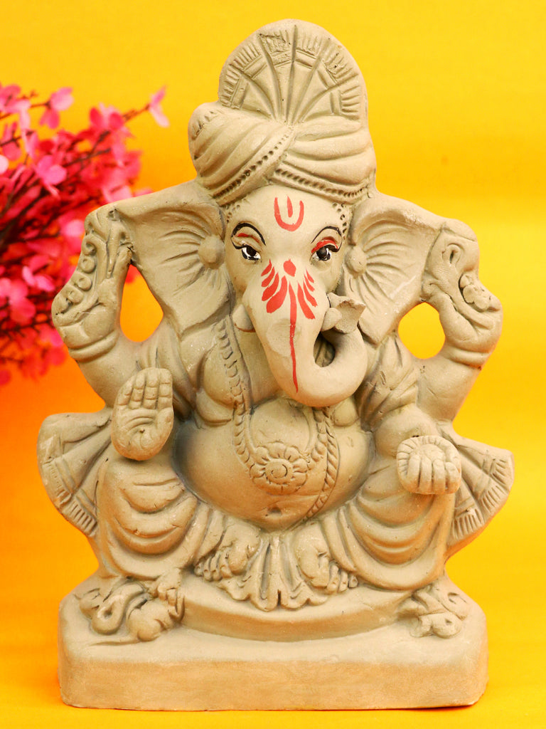 8.4-inch Mahodhar Eco-Friendly Ganesha Idol made from natural biodegradable materials, showcasing detailed craftsmanship with a serene expression, perfect for Ganesh Chaturthi and sustainable home décor. India’s Largest Pooja Accessories Brand – www.satvikworld.com