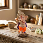 Premium Hand-Painted Playing Flute Resin Ganpati Statue
