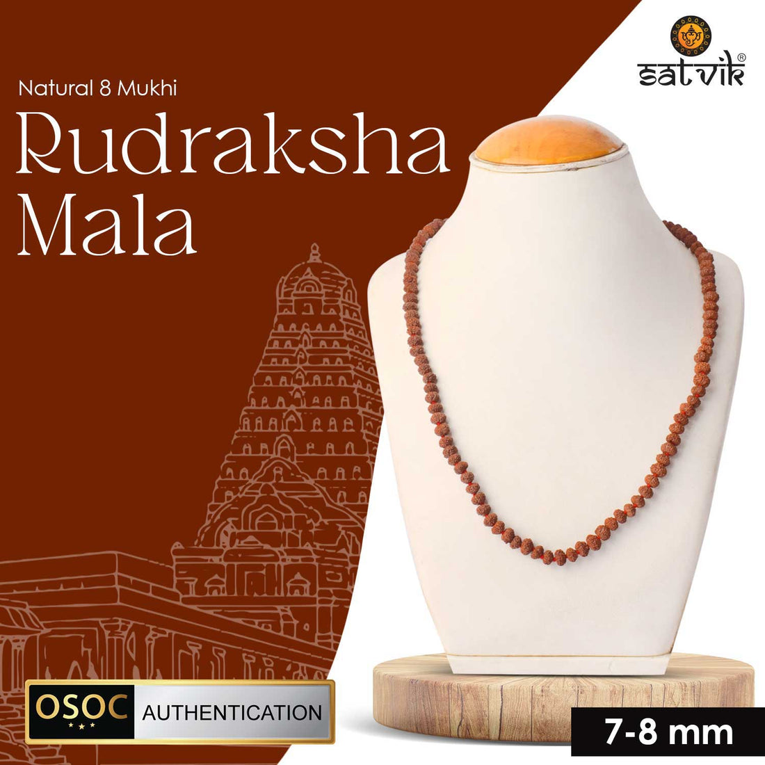 Original 8 Mukhi Rudraksha Mala – 108 Beads for Obstacle Removal, Success & Protection. India’s Premium Jap Mala Store - www.satvikstore.in