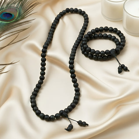 100% Original & Govt. Certified 8mm Karungali Mala with Sumeru Bead