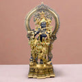 Large Brass Idol of 32 Inch Lord Krishna Stands on an Engraved Base with Frame Lord Krishna. Bring divine elegance into your home with this stunning 32-inch Lord Krishna statue. Expertly crafted with intricate details, the statue beautifully portrays Lord Krishna in a serene and graceful stance. The engraved base adds a touch of traditional artistry, while the surrounding frame enhances its majestic presence.