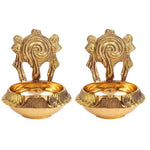 3–3.5 Inch Kuber Shankh Chakra Brass Diya – Pack of 2