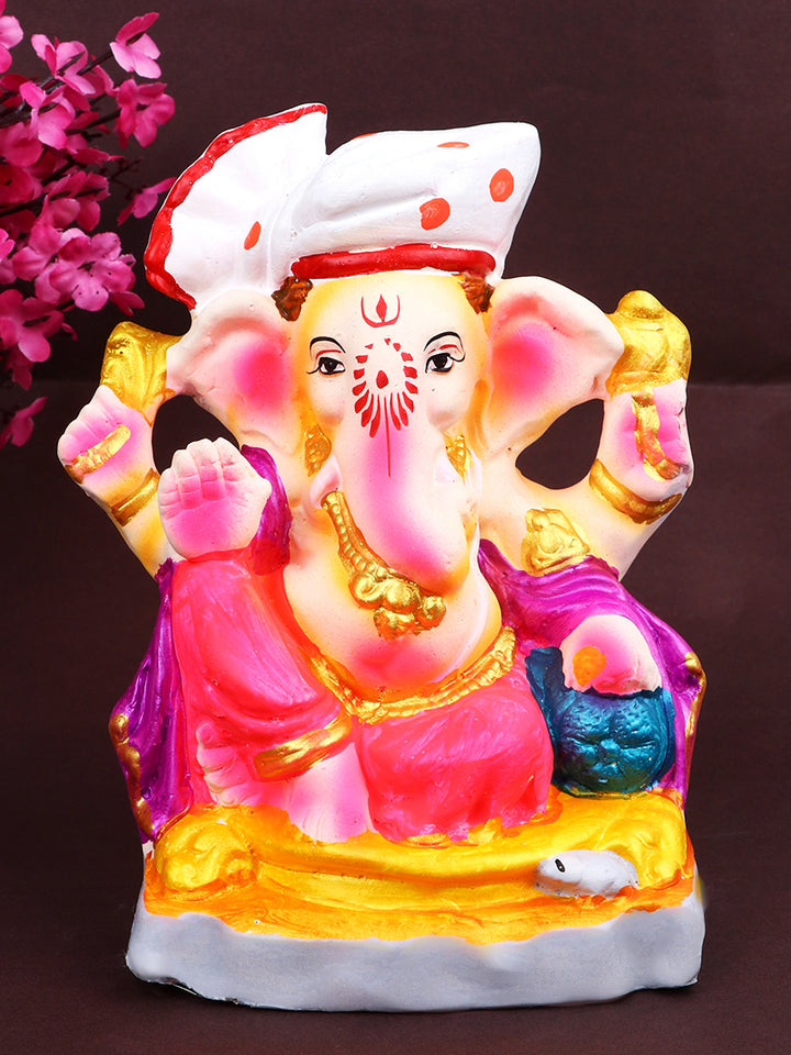 6.5 Inch Alampata Eco-Friendly Ganesha Idol in royal Raja pose, made from Shadu Mati with intricate detailing and vibrant eco-safe colors India’s Largest Pooja Accessories Brand – www.satvikstore.in