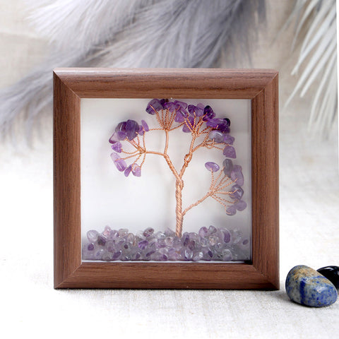 Amethyst healing stone tree with frame for peace and spiritual balance. India’s Largest Puja Accessories Brand- www.satvikstore.in