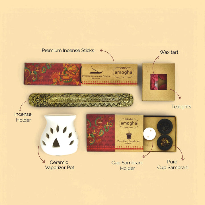 Amogha Serenity fragrance gift box with incense products