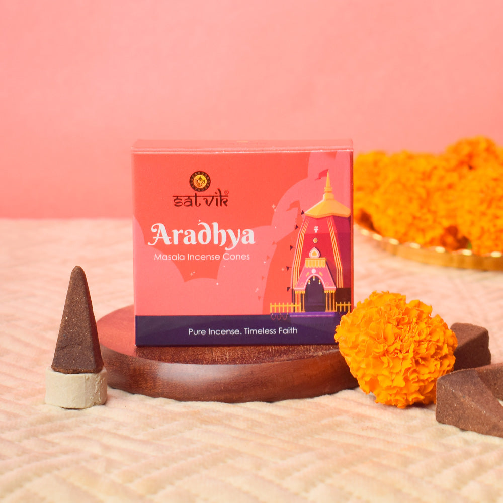 Aradhya Pure Masala Incense Cones – Natural Handcrafted Dhoop Cones for Pooja and Meditation. India’s Largest Pooja Accessories Brand - www.satvikstore.in