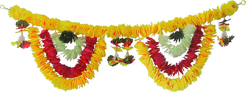 Artificial Flower Bandarwal for Door Decoration – Floral Toran Design-10 featuring bright artificial flowers and traditional embellishments, ideal for festive entrances and pooja decor. India’s Largest Pooja Accessories Brand – www.satvikstore.in