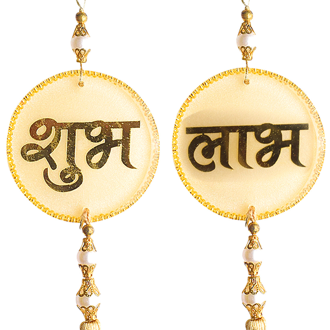 Resin Shubh Labh With Tassels Latkans 1 Pair For Wall Decoration