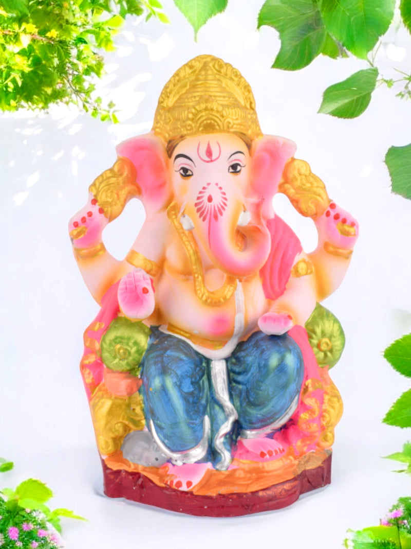 9.5 Inch Eco-Friendly Ganesh Ji Sitting on Shinghasan