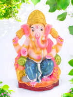 9.5 Inch Eco-Friendly Ganesh Ji Sitting on Shinghasan
