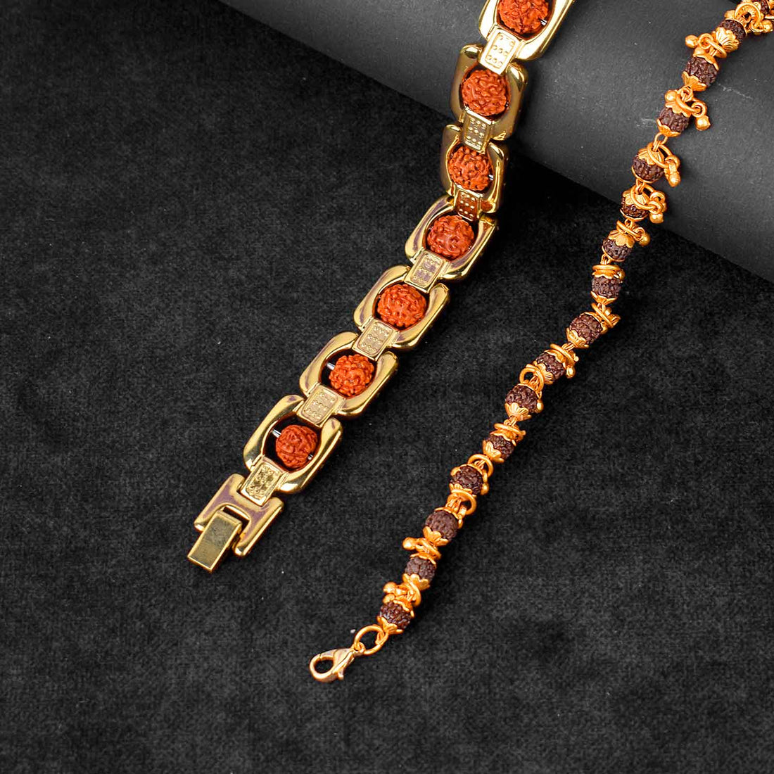 Premium PVD Coated Gold Plated Rudraksha Bracelet Combo