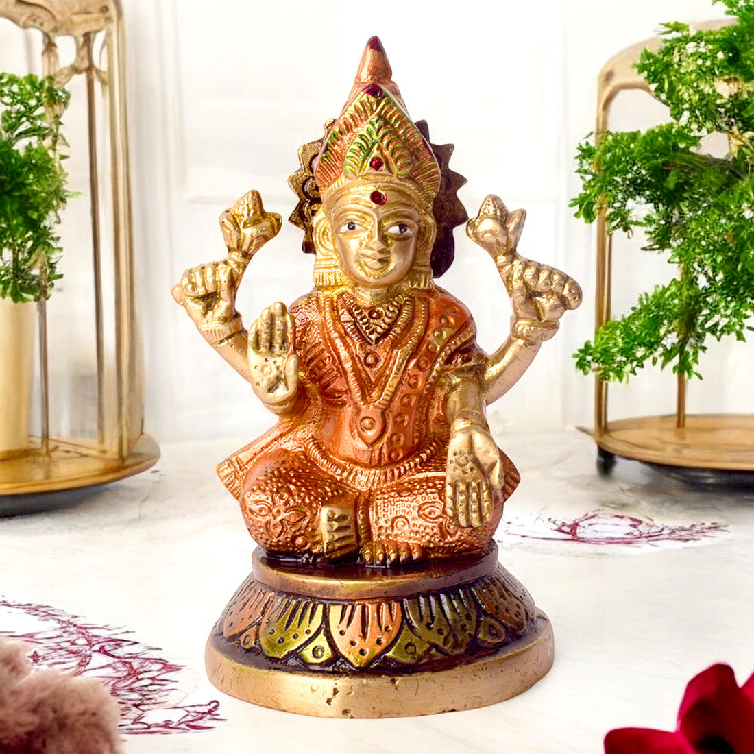 4.5 Inch Handcrafted Brass Lakshmi Ganesha Idol