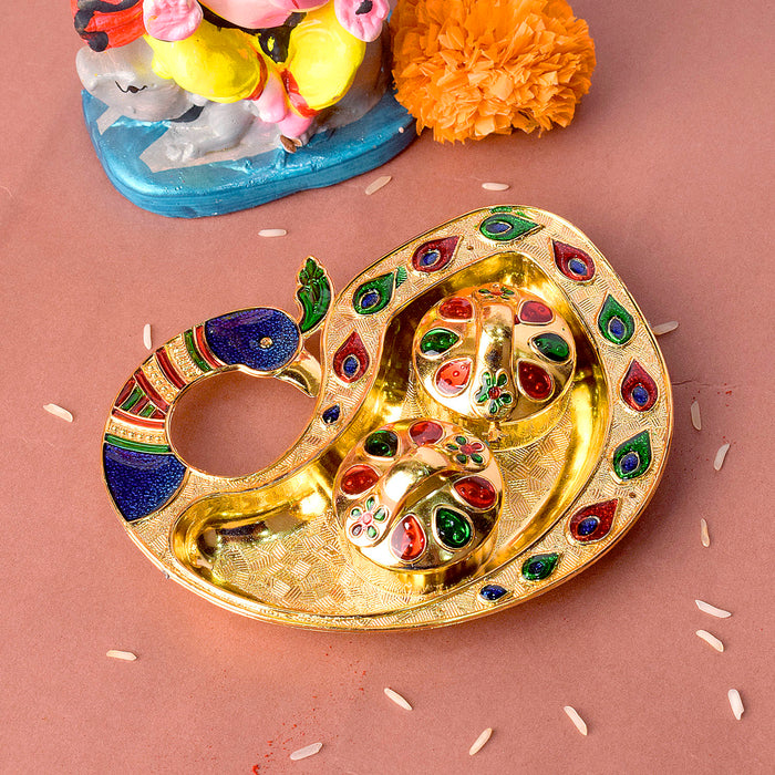 peacock design kumkum dispenser | India’s Largest Pooja Accessories Brand – www.satvikstore.in 
