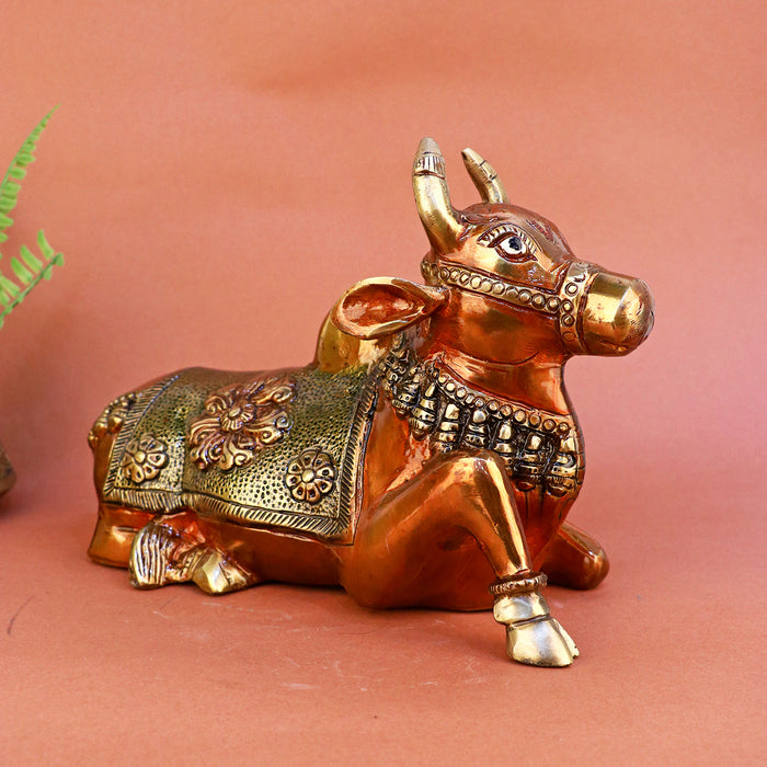 7 Inch beautifully crafted Brass Nandi Idol symbolizing devotion and strength, ideal for temples and spiritual home décor. No.1 Brass Idol Store www.satvikstore.in 