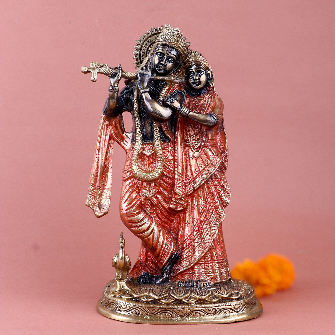 11.2-inch Brass Radha Krishna Idol, intricately designed in traditional Indian style, symbolizing divine love and devotion for home décor or worship. No.1 Brass Idol Store www.satvikstore.in 
