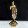 10 Inch Exquisite Brass Buddha in Standing Pose – Finely Detailed Statue Representing Peace, Enlightenment, and Mindfulness, Ideal for Meditation Corners, Home Decor, and Spiritual Spaces. No.1 Brass Idol Store www.satvikstore.in 