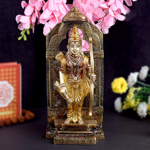 8.3 Inch Brass Ram Idol with Bow in Colored – Handcrafted Statue of Lord Ram in Vibrant Colors, Holding a Bow, Symbolizing Courage, Righteousness, and Divine Strength for Home Temple and Spiritual Decor. No.1 Brass Idol Store www.satvikstore.in 