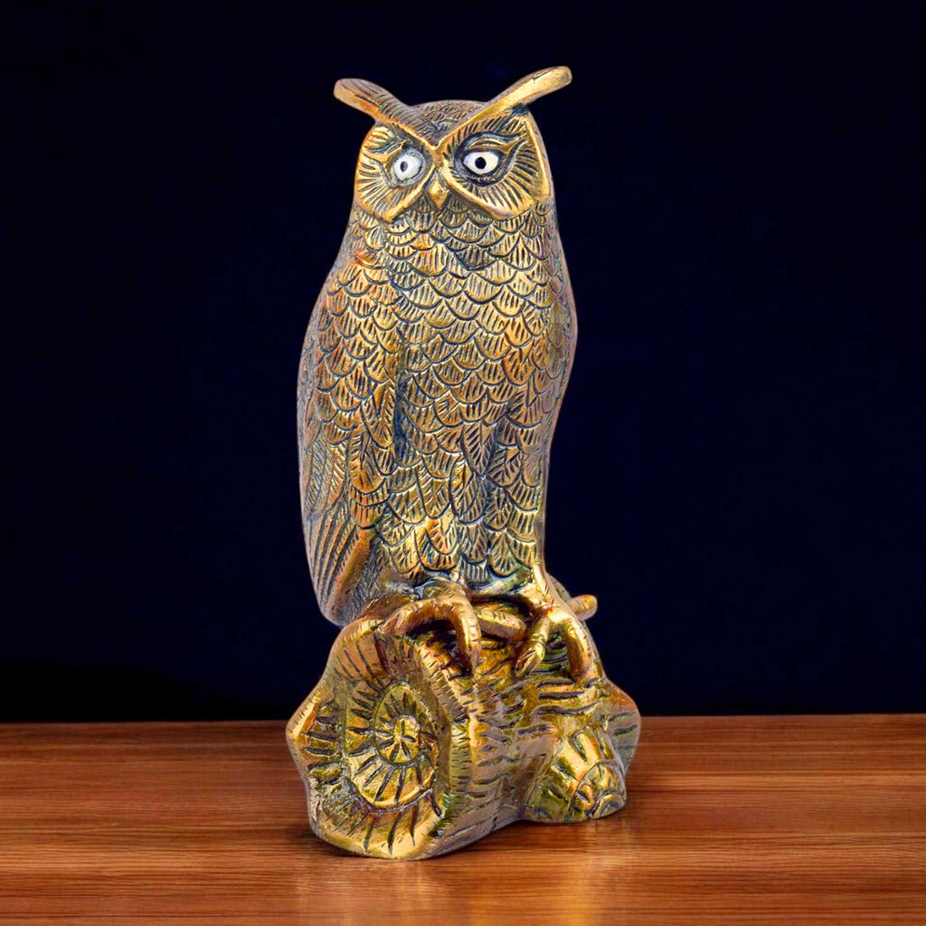 7.9 Inch Brass Owl Figurine – Intricately Designed Symbol of Wisdom, Protection, and Intuition, Perfect for Vastu, Home Decor, and Spiritual Ambience. No.1 Brass Idol Store www.satvikstore.in 