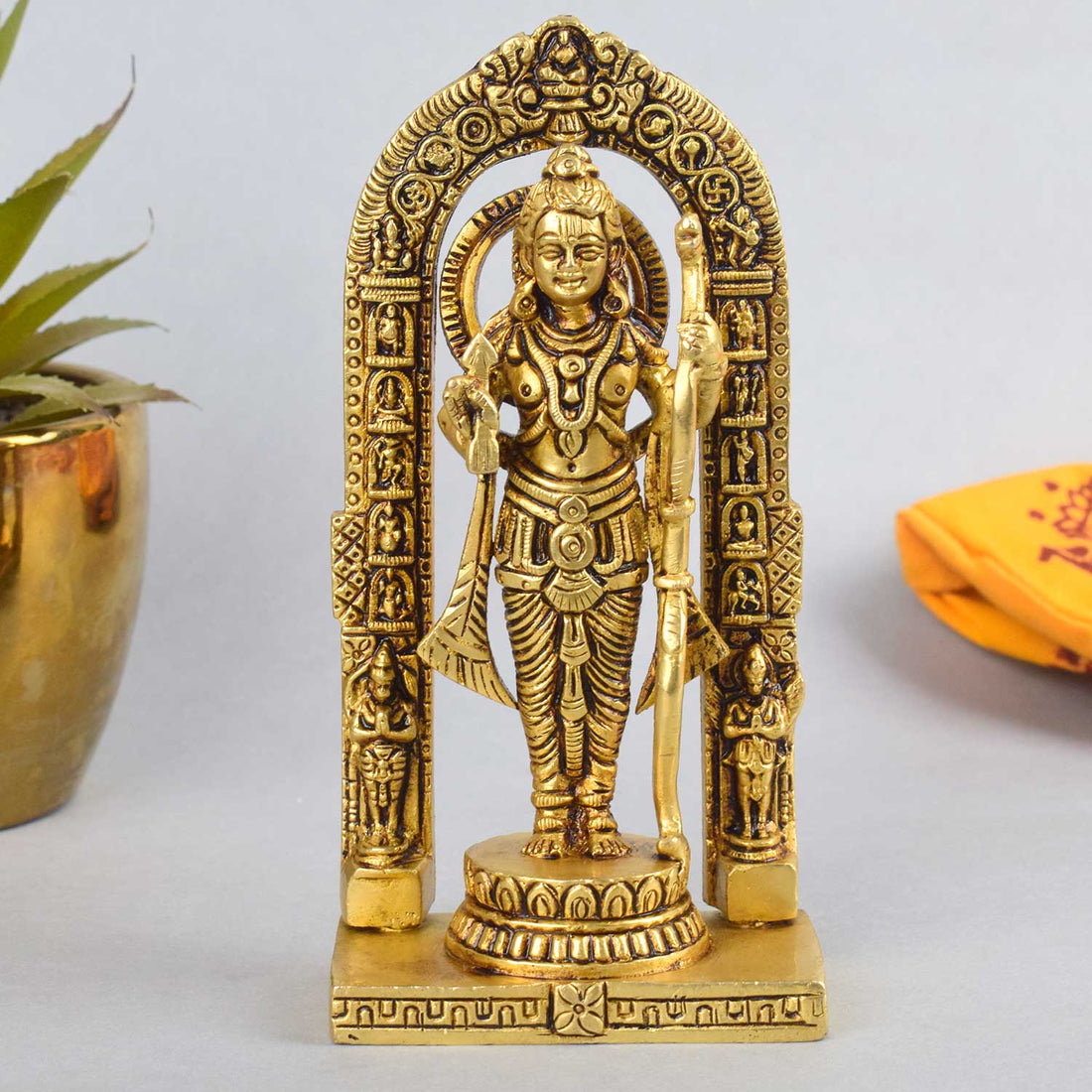 5.9 Inch Superfine Pure Brass Ayodhya Ram Lalla Idol featuring intricate detailing and divine presence, ideal for temple and spiritual home decor.