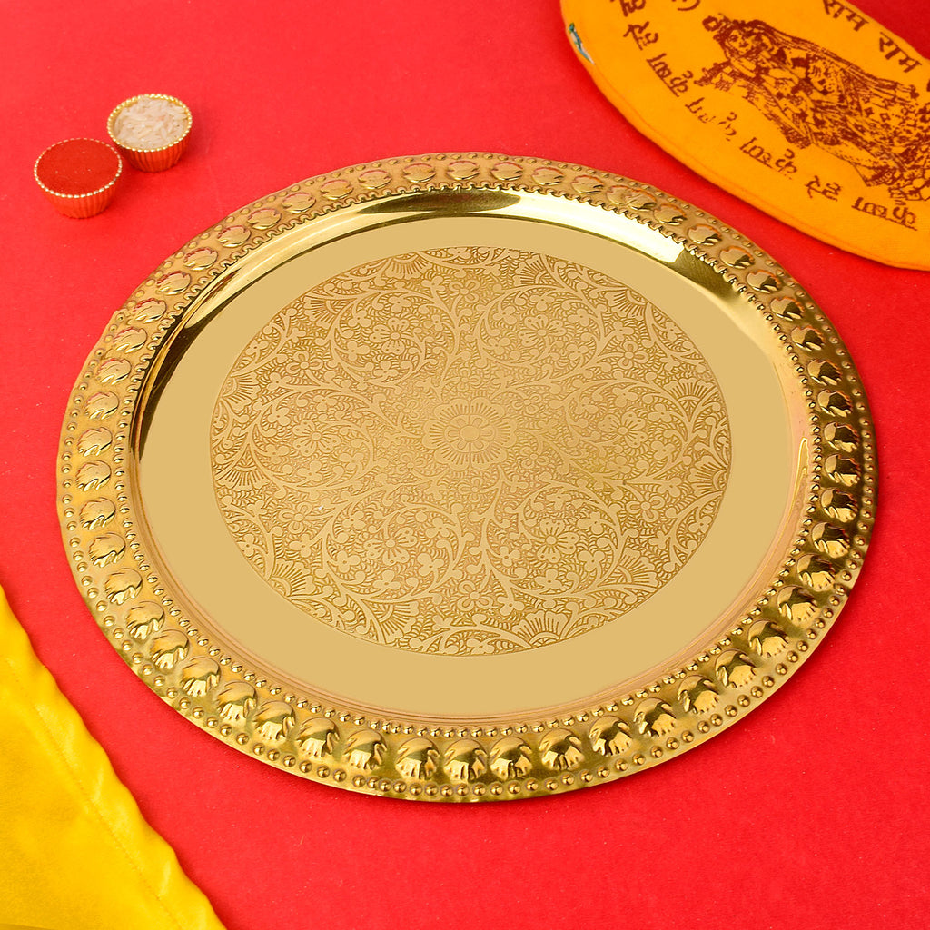 Brass Butter Puja Thali (10-11 Inch) – Traditional Aarti Plate for Home, Temple, and Festive Rituals | satvikstore.in
