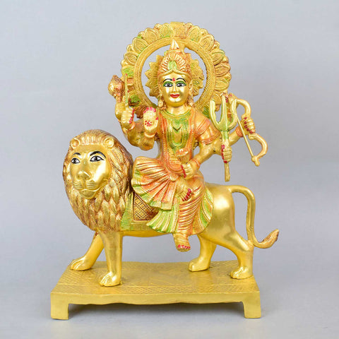 14.2 Inch Large Superfine Brass Durga Mata Statue – Perfect for temple, puja room, or traditional home Temple  decor. India's Largest Puja Accessories Brand - Satvik No. 1 Brass Idol Collection 