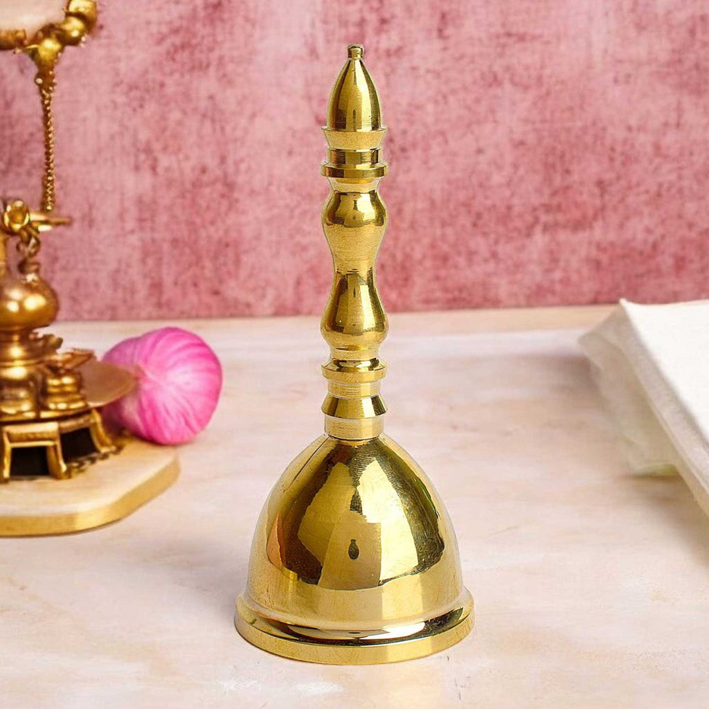 Elegant Brass Fancy Puja Bell with intricate design for temple rituals and home worship. India’s Largest Pooja Accessories Brand - www.satvikstore.in 