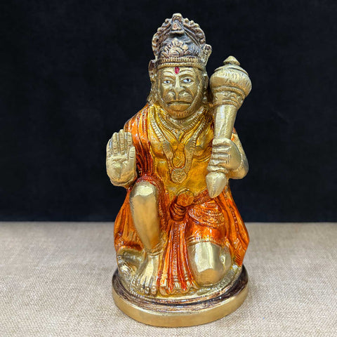 6.1 Inch Brass Hanuman Statue depicting Lord Bajrangbali in a powerful and devotional stance, ideal for home temple and spiritual decor. No.1 Brass Idol Store www.satvikstore.in  