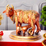 4.9 Inch Divine Brass Kamdhenu Cow with Calf Idol – Beautifully crafted symbol of abundance and purity, perfect for spiritual home décor, vastu remedies, and sacred gifting. No.1 Brass Idol Store www.satvikstore.in 
