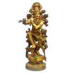 43 Inch Large Brass Krishna Flute Player Statue in Tribhanga Pose – Symbol of Divine Playfulness, Harmony, and Spiritual Serenity for Temple or Home Decor. India's Largest Puja Accessories Brand - Satvik No. 1 Brass Idol Collection 

