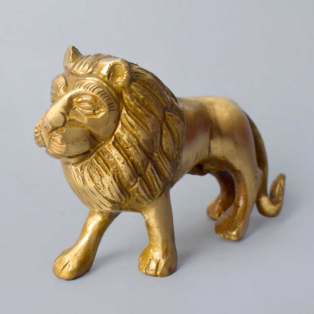 3 Inch Handcrafted Brass Lion Statue symbolizing strength and bravery, finely detailed with antique finish – perfect for home décor, Vastu, and gifting No.1 Brass Idol Store www.satvikstore.in 