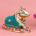 4.5 Inch Brass Decorative Nandi Cow Idol beautifully handcrafted, representing devotion and divine strength—ideal for temple decor, home altar, and spiritual gifting. No.1 Brass Idol Store www.satvikstore.in 