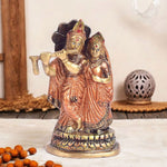 5.4 Inch Radha Krishna Pair Idol made of brass, perfect for home temple decor, symbolizing divine love and devotion.No.1 Brass Idol Store www.satvikstore.in 
