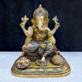 The "9.1 Inch Sacred Ganesh Idol" is a beautifully crafted statue of Lord Ganesha, symbolizing wisdom, success, and the removal of obstacles. Standing at 9.1 inches tall, it features intricate detailing and traditional attributes like the axe, lotus, and modak.India's Largest Puja Accessories Brand - Satvik No. 1 Brass Idol Collection.