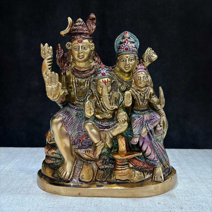 8 Inch Brass Shiv Parivaar Statue – Ideal for Sacred Decor, Puja Room, and Spiritual Gifting. No.1 Brass Idol Store www.satvikstore.in 
