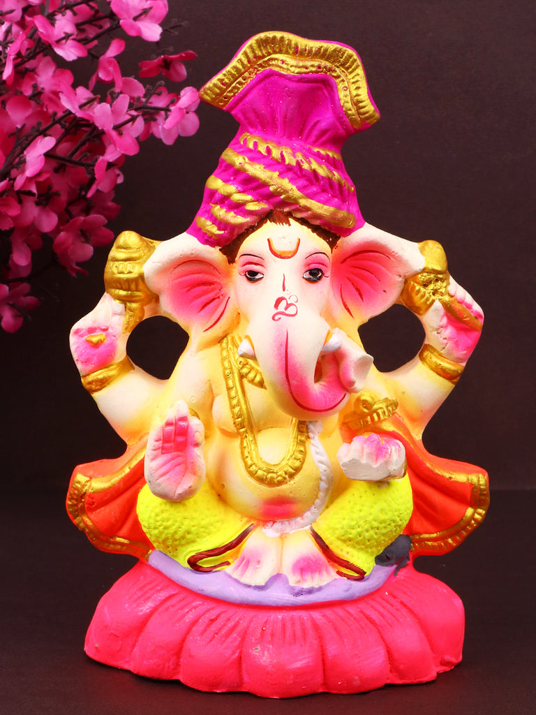 6.5 Inch Buddhinath Eco-Friendly Ganesha Idol made from Shadu Mati, seated in a traditional pose with serene expression – ideal for Ganesh Chaturthi celebrations.India’s Largest Pooja Accessories Brand – www.satvikstore.in