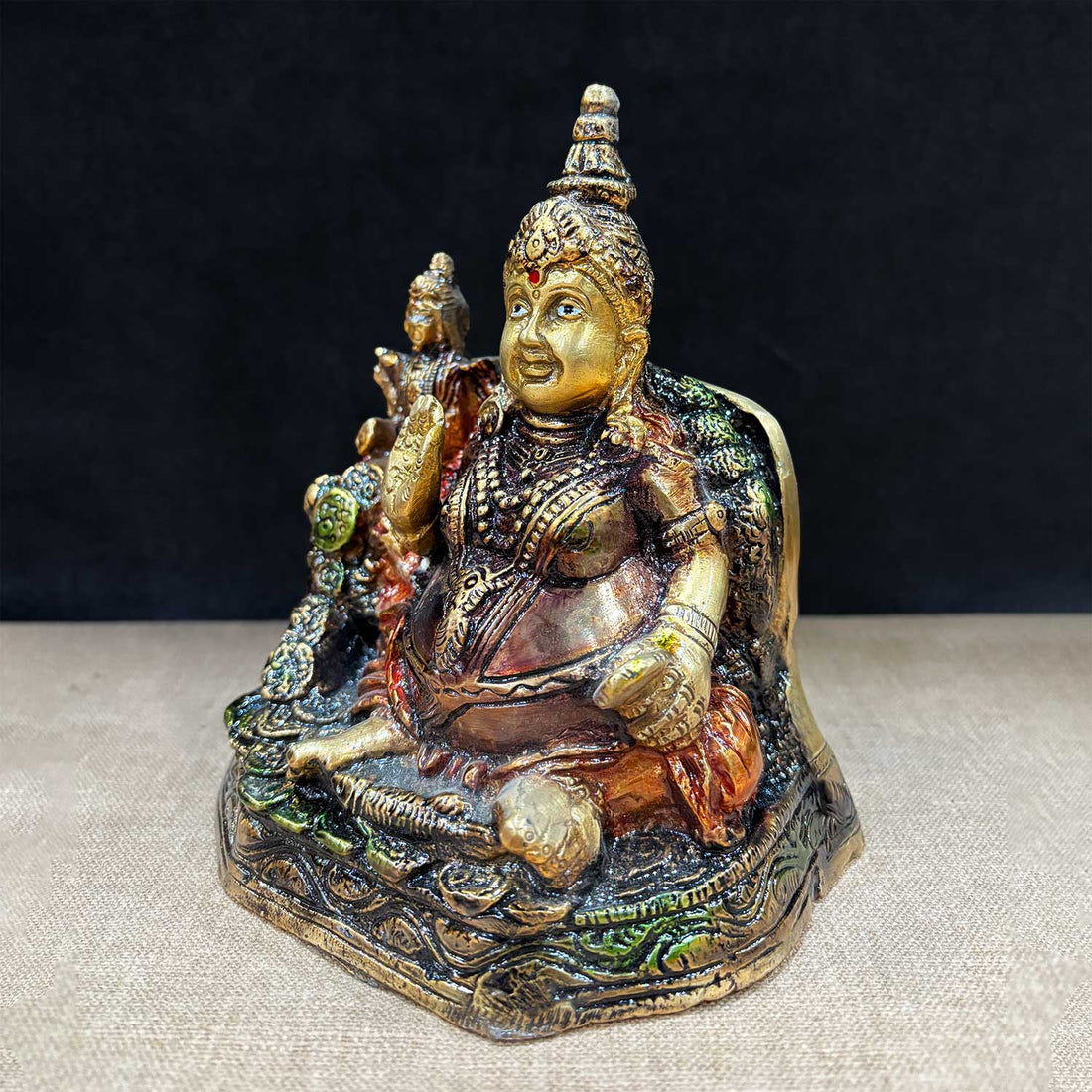 6.5 Inch Auspicious Lord Kuber Idol with Laxmi Ji