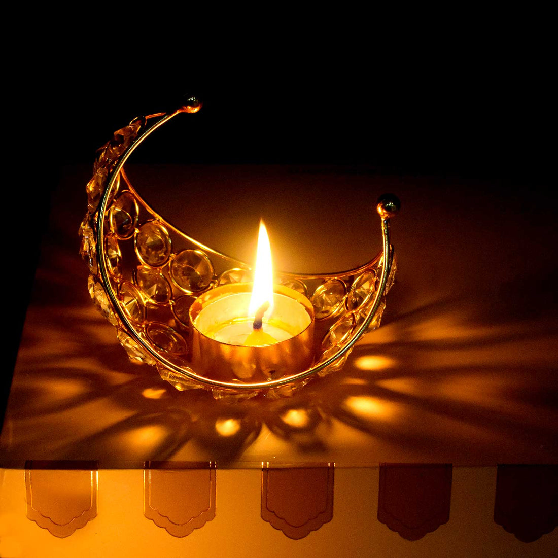 Pure Brass Moon Crystal Diya Pack of 2