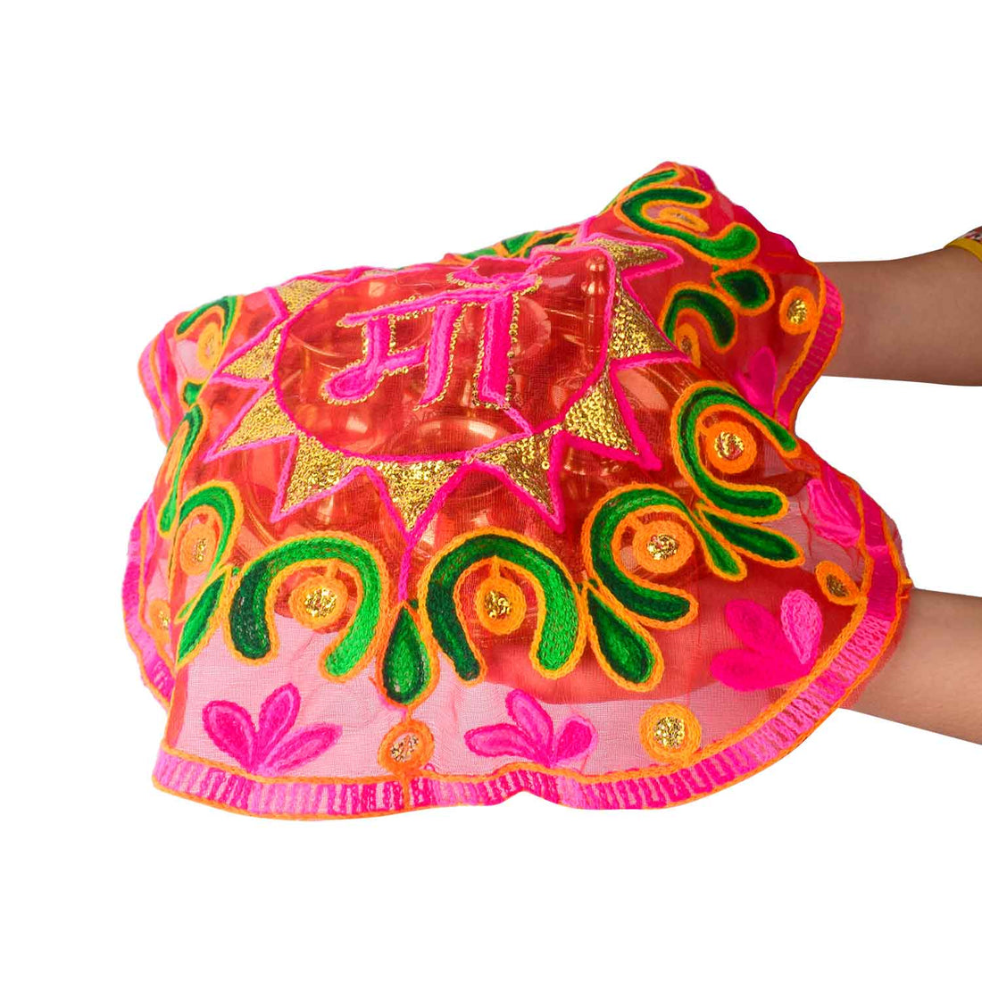 Beautiful Pink Ma Thal Posh / Thali Cover in Organza