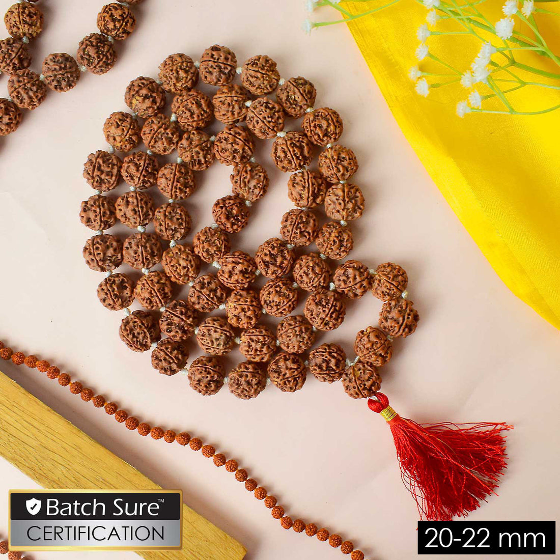 Certified 5 Mukhi Rudraksha Kantha Mala with 54 Beads Velvet Thread.India’s Premium Jap Mala Store - www.satvikstore.in