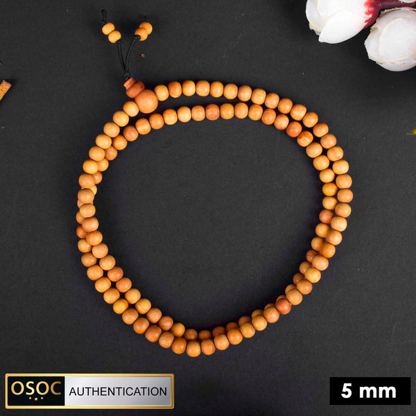 Certified 5mm 100% Original Authentic Mysore White Sandalwood (Chandan) Jap Mala