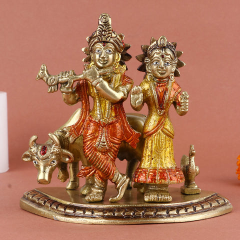 5.3 Inch Charismatic Radha Krishna Colorful Brass Idol – Vibrant Handcrafted Statue Symbolizing Love, Devotion, and Divine Grace for Home and Temple Decor. No.1 Brass Idol Store www.satvikstore.in 