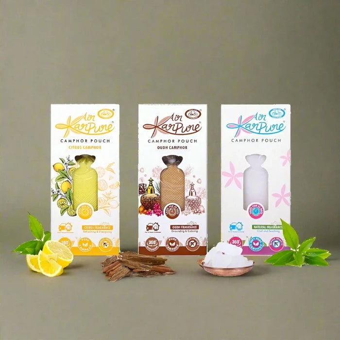 Camphor Pouch Combo Oudh, Citrus & Original Camphor Fragrance Diffuser (3 x 60 g)