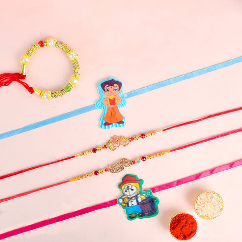 Set of 5 Designer Rakhi Threads with Roli Chawal and Ram Sita Stickers for Raksha Bandhan Celebration. India’s Largest Pooja Accessories Brand - www.satvikstore.in
