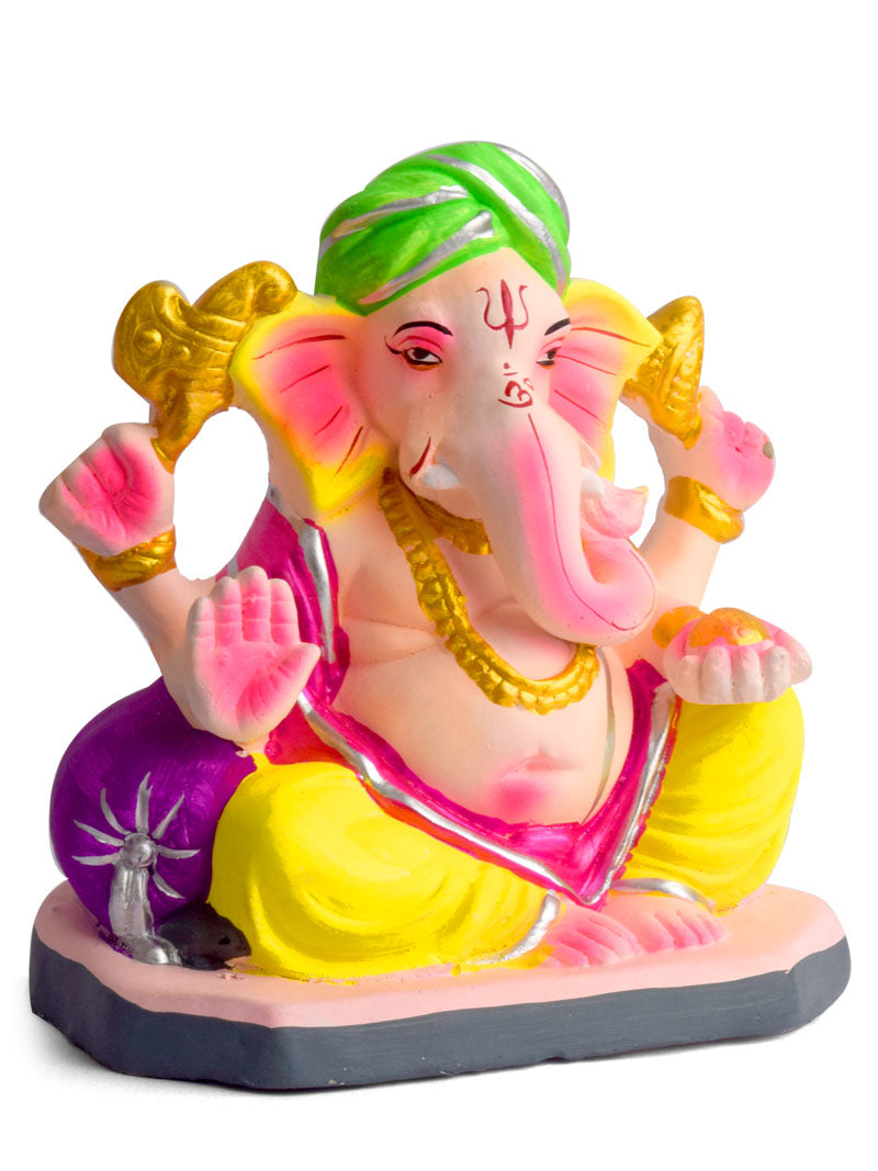 Colorful 6 Inch  Eco-Friendly Ganesha Idol in Padmasana Pose