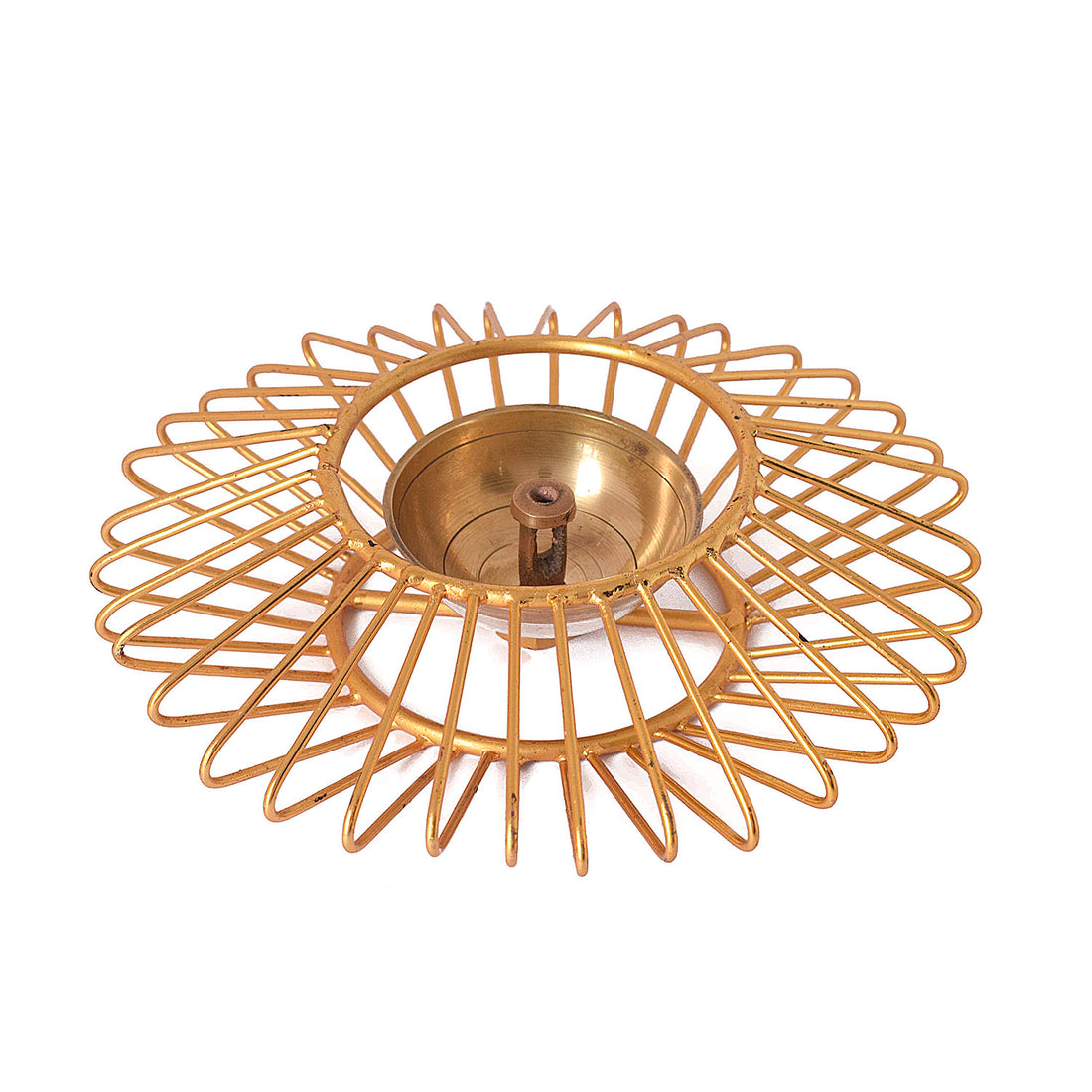 Gold-Toned Decorative Akhand Sun Shape Brass Diya