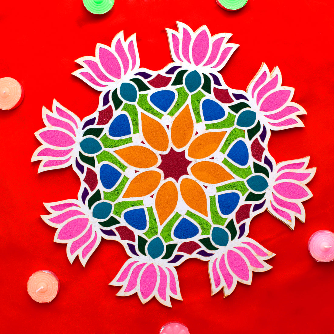 1 PCS Reusable MDF Elegant Rangoli Creations with Wooden Mats