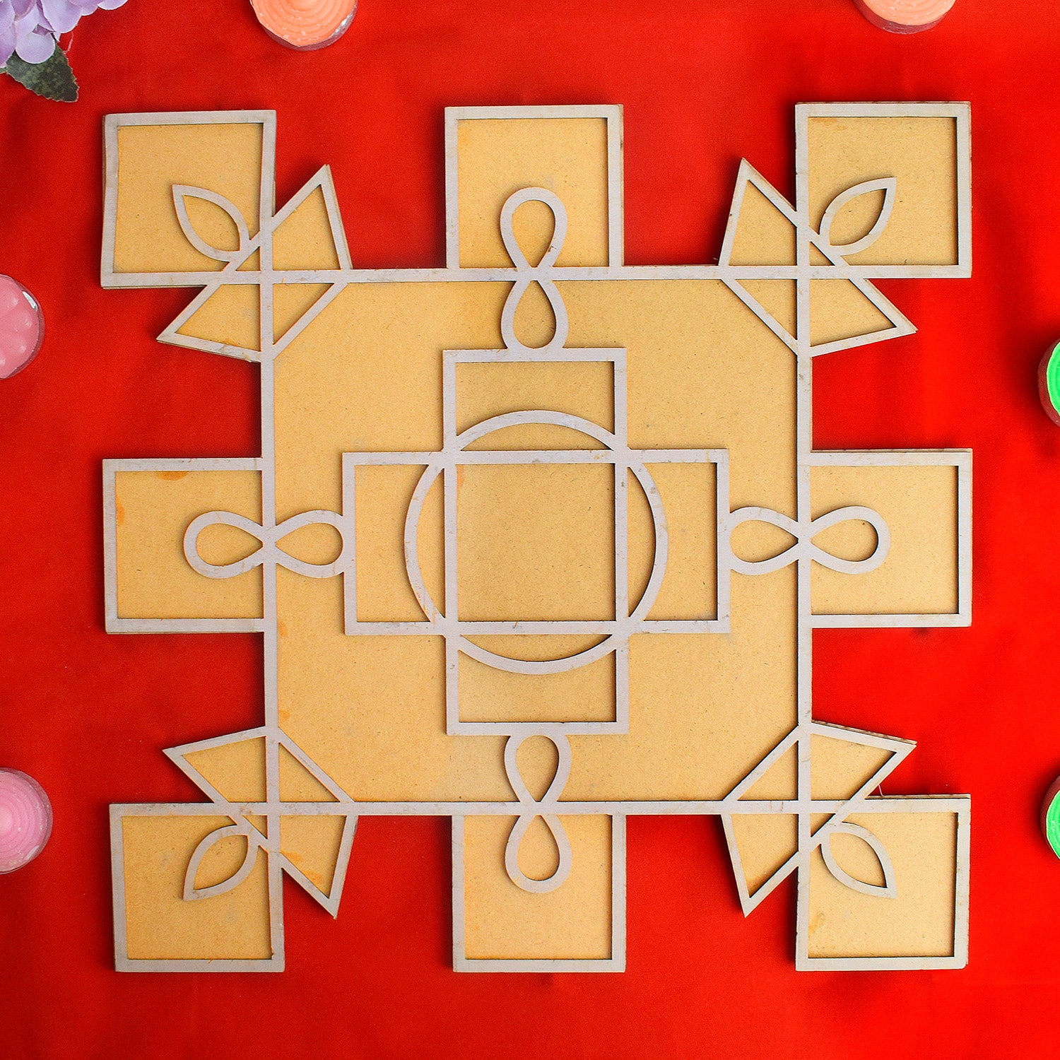 Buy Online: PCS Reusable MDF Square Design Rangoli Stencil
