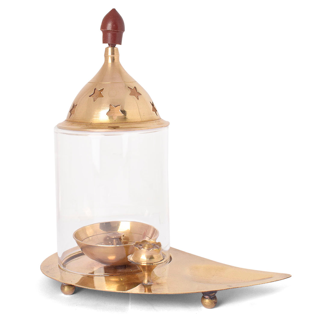 Brass Leaf Akhand Diya With Incense Holder