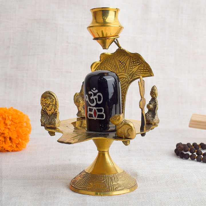 Pure Brass Shivling with Goddess Parvati, Ganesha, Kartike with Nandi